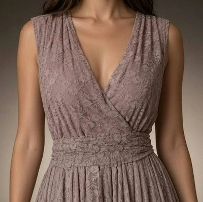 Alternate image for Handcrafted Mauve Lace Wrap Dress with Asymmetric Hem