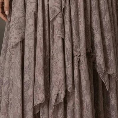 Alternate image for Handcrafted Mauve Lace Wrap Dress with Asymmetric Hem