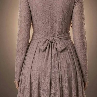 Alternate image for Handcrafted Mauve Lace Wrap Dress with Asymmetric Hem