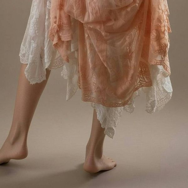 Alternate image for Romantic Blush Peach Lace Overlay Empire Waist Dress with Beaded Detail
