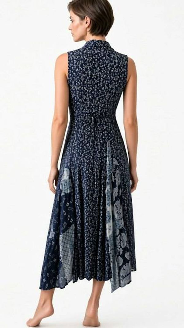 Alternate image for Navy Blue Bandana Print Sleeveless Handkerchief Hem Maxi Dress