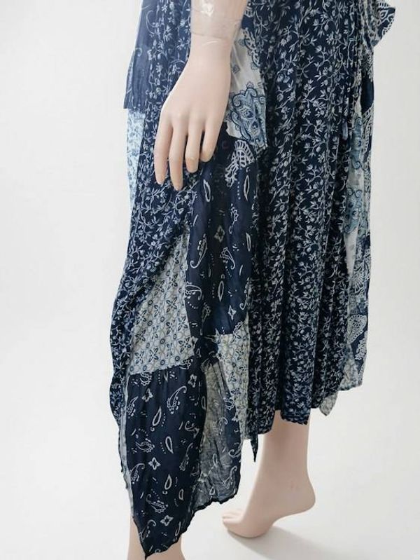 Alternate image for Navy Blue Bandana Print Sleeveless Handkerchief Hem Maxi Dress