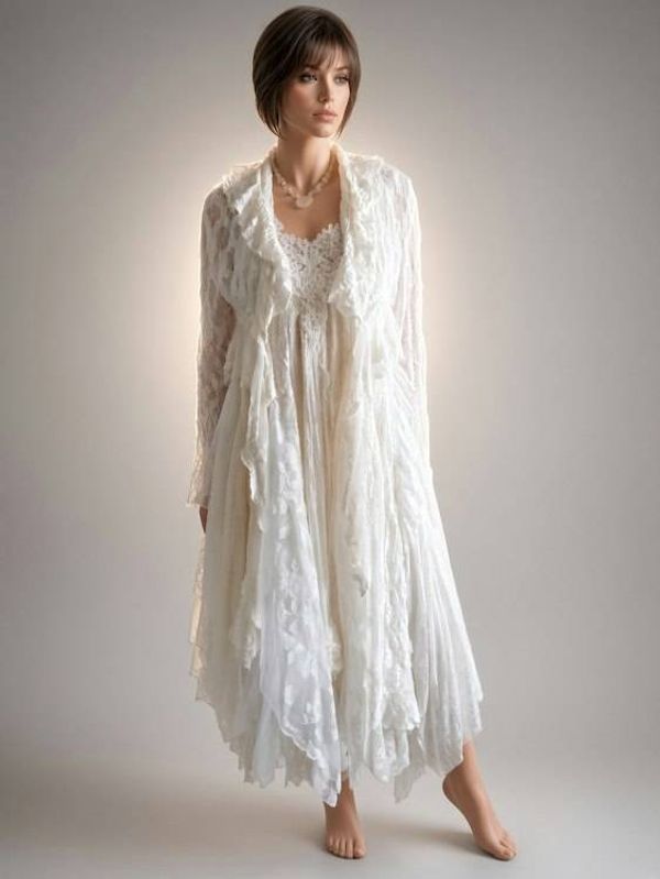 Alternate image for Romantic, Bohemian, cream lace two-piece dress and jacket.