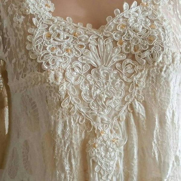 Alternate image for Romantic, Bohemian, cream lace two-piece dress and jacket.