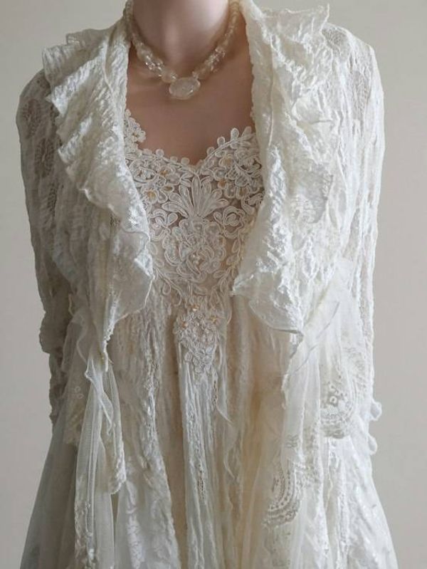 Alternate image for Romantic, Bohemian, cream lace two-piece dress and jacket.