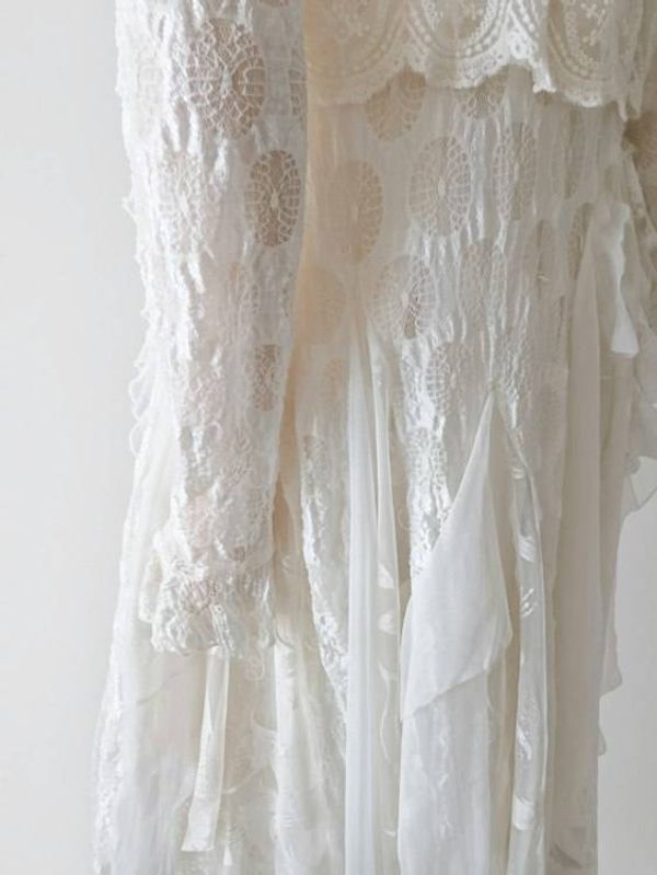 Alternate image for Romantic, Bohemian, cream lace two-piece dress and jacket.