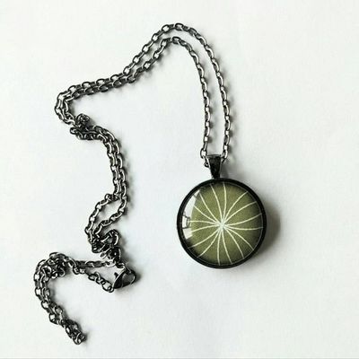 Main image for Lime Green Floral Necklace – Cotton Fabric Under Glass
