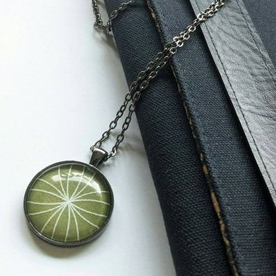 Main image for Lime Green Floral Necklace – Cotton Fabric Under Glass