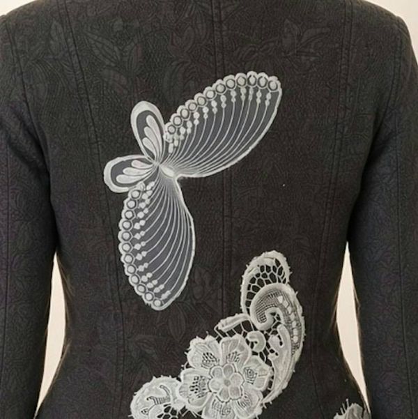 Alternate image for Embroidered Charcoal quilted cotton Jacket with Ivory Lace Appliqués