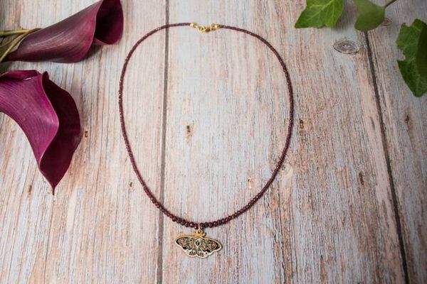 Alternate image for Crimson Enchanted Red Garnet Butterfly Necklace