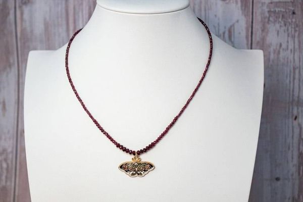 Alternate image for Crimson Enchanted Red Garnet Butterfly Necklace