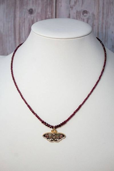 Alternate image for Crimson Enchanted Red Garnet Butterfly Necklace