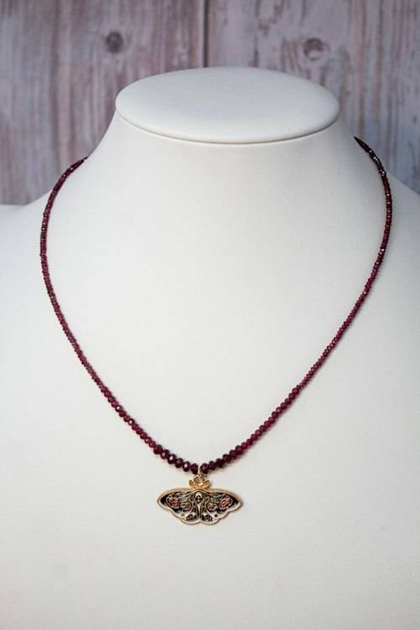Alternate image for Crimson Enchanted Red Garnet Butterfly Necklace