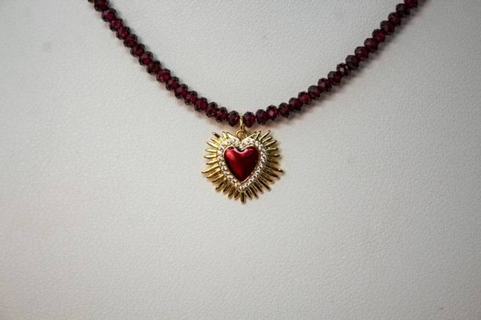 "Amore Eterno" Red Garnet Sacred Heart Necklace