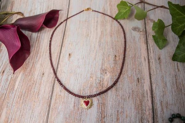 Alternate image for Amore Eterno Red Garnet Sacred Heart Necklace