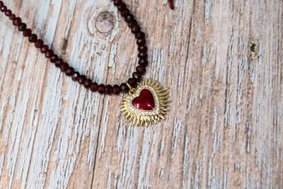 Alternate image for Amore Eterno Red Garnet Sacred Heart Necklace