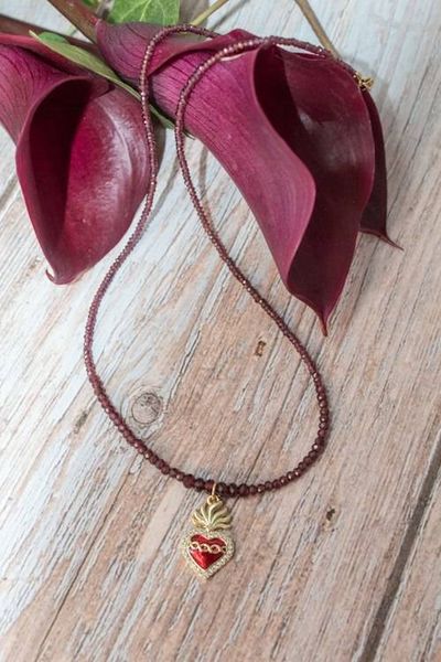 Primary image for Sacred Flame Graduated Red Garnet Sacred Heart Necklace