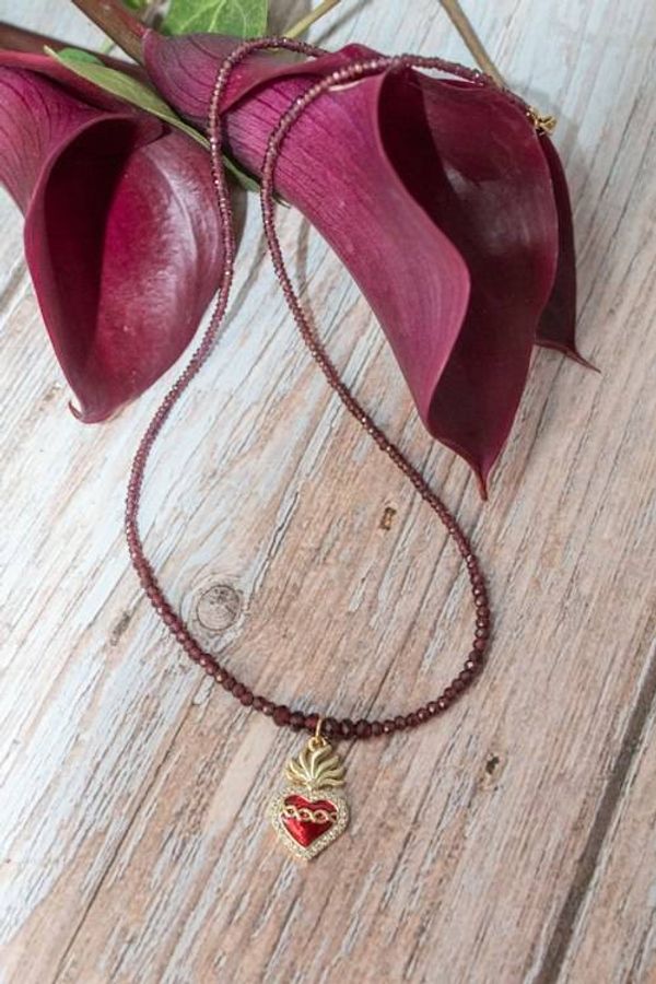 Alternate image for Sacred Flame Graduated Red Garnet Sacred Heart Necklace
