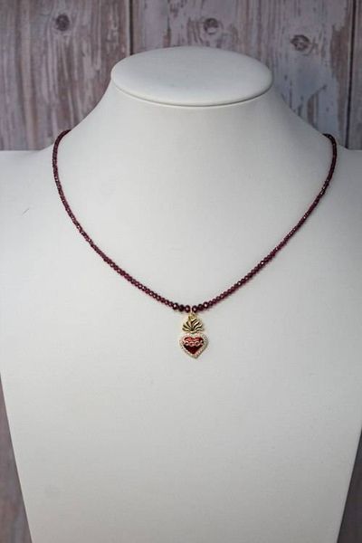 Alternate image for Sacred Flame Graduated Red Garnet Sacred Heart Necklace