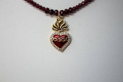 Alternate image for Sacred Flame Graduated Red Garnet Sacred Heart Necklace