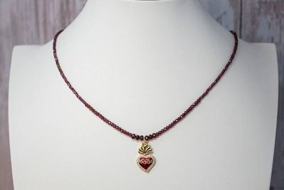 Alternate image for Sacred Flame Graduated Red Garnet Sacred Heart Necklace