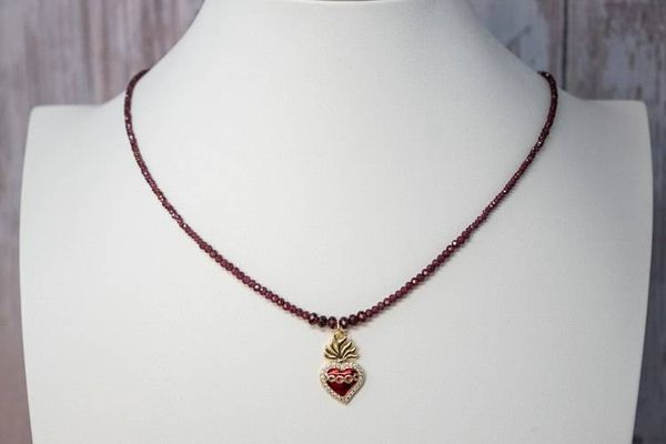 Alternate image for Sacred Flame Graduated Red Garnet Sacred Heart Necklace