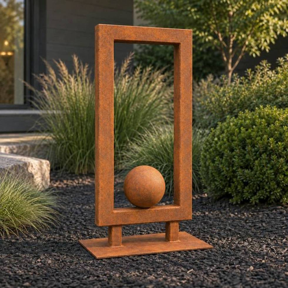 Large Metal Garden Sculpture | Rusted Steel Outdoor Sculpture | Abstract Yard Art