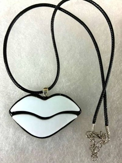 Alternate image for Turquoise Art Glass Lips Pendant Necklace with Black Leatherette Cord