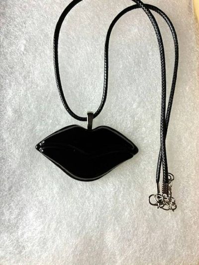 Alternate image for Turquoise Art Glass Lips Pendant Necklace with Black Leatherette Cord
