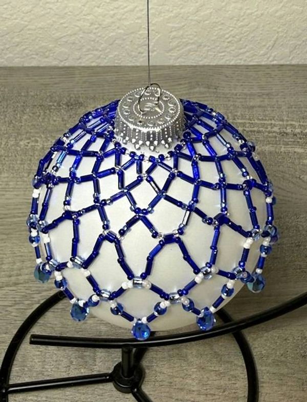 Alternate image for Sapphire Lace Beaded Ornament Cover | Handcrafted Holiday Decor