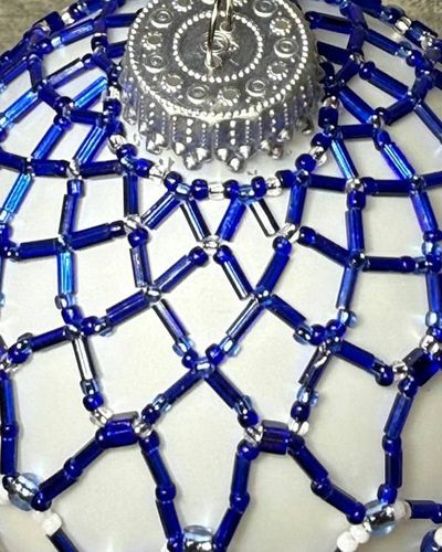 Alternate image for Sapphire Lace Beaded Ornament Cover | Handcrafted Holiday Decor