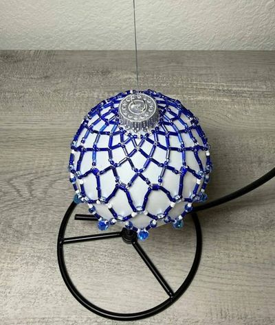 Alternate image for Sapphire Lace Beaded Ornament Cover | Handcrafted Holiday Decor