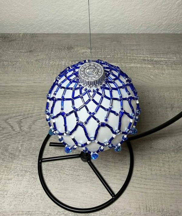 Alternate image for Sapphire Lace Beaded Ornament Cover | Handcrafted Holiday Decor