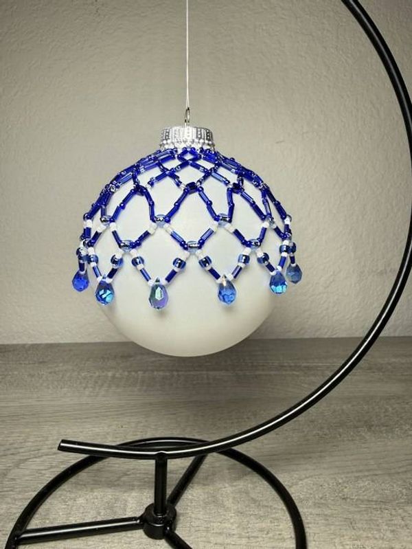 Alternate image for Sapphire Lace Beaded Ornament Cover | Handcrafted Holiday Decor