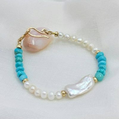 Primary image for Genuine Turquoise & White Baroque Pearl Bracelet