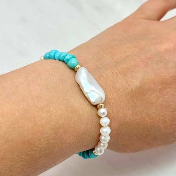 Alternate image for Genuine Turquoise & White Baroque Pearl Bracelet