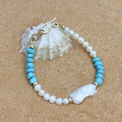 Alternate image for Genuine Turquoise & White Baroque Pearl Bracelet