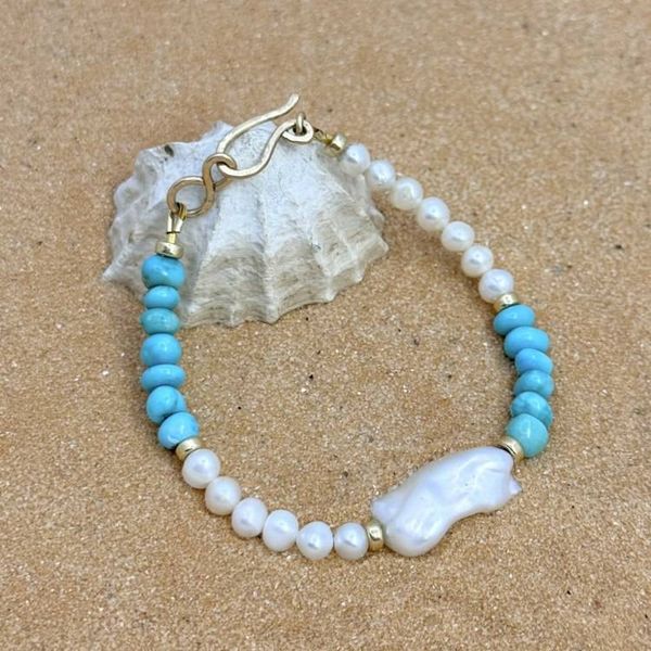 Alternate image for Genuine Turquoise & White Baroque Pearl Bracelet