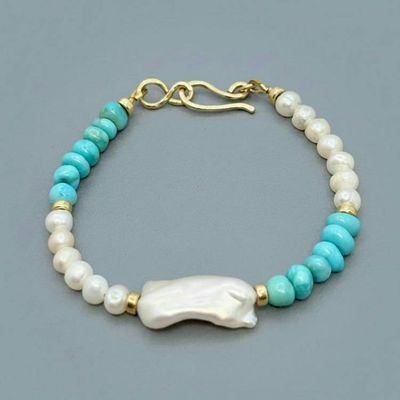 Alternate image for Genuine Turquoise & White Baroque Pearl Bracelet