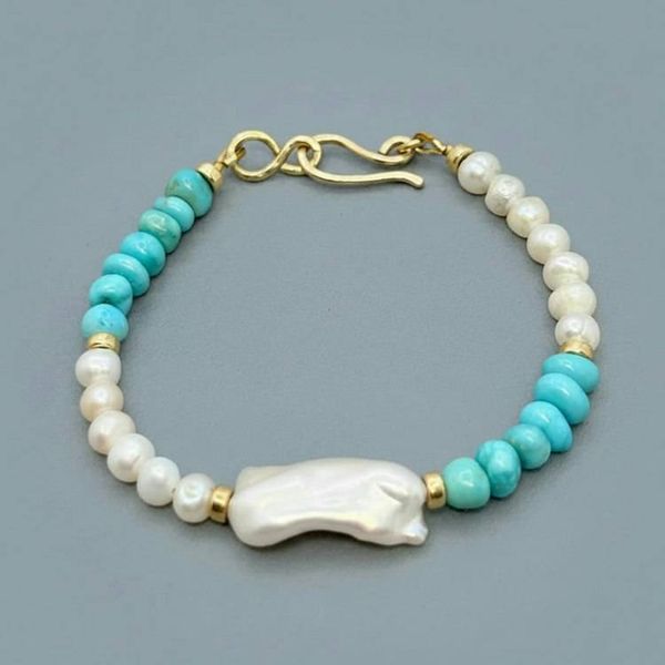 Alternate image for Genuine Turquoise & White Baroque Pearl Bracelet