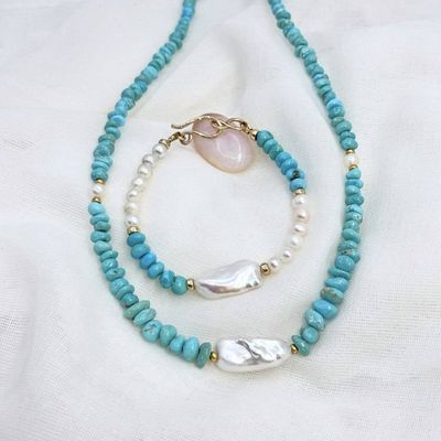 Alternate image for Genuine Turquoise & White Baroque Pearl Bracelet