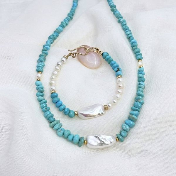 Alternate image for Genuine Turquoise & White Baroque Pearl Bracelet