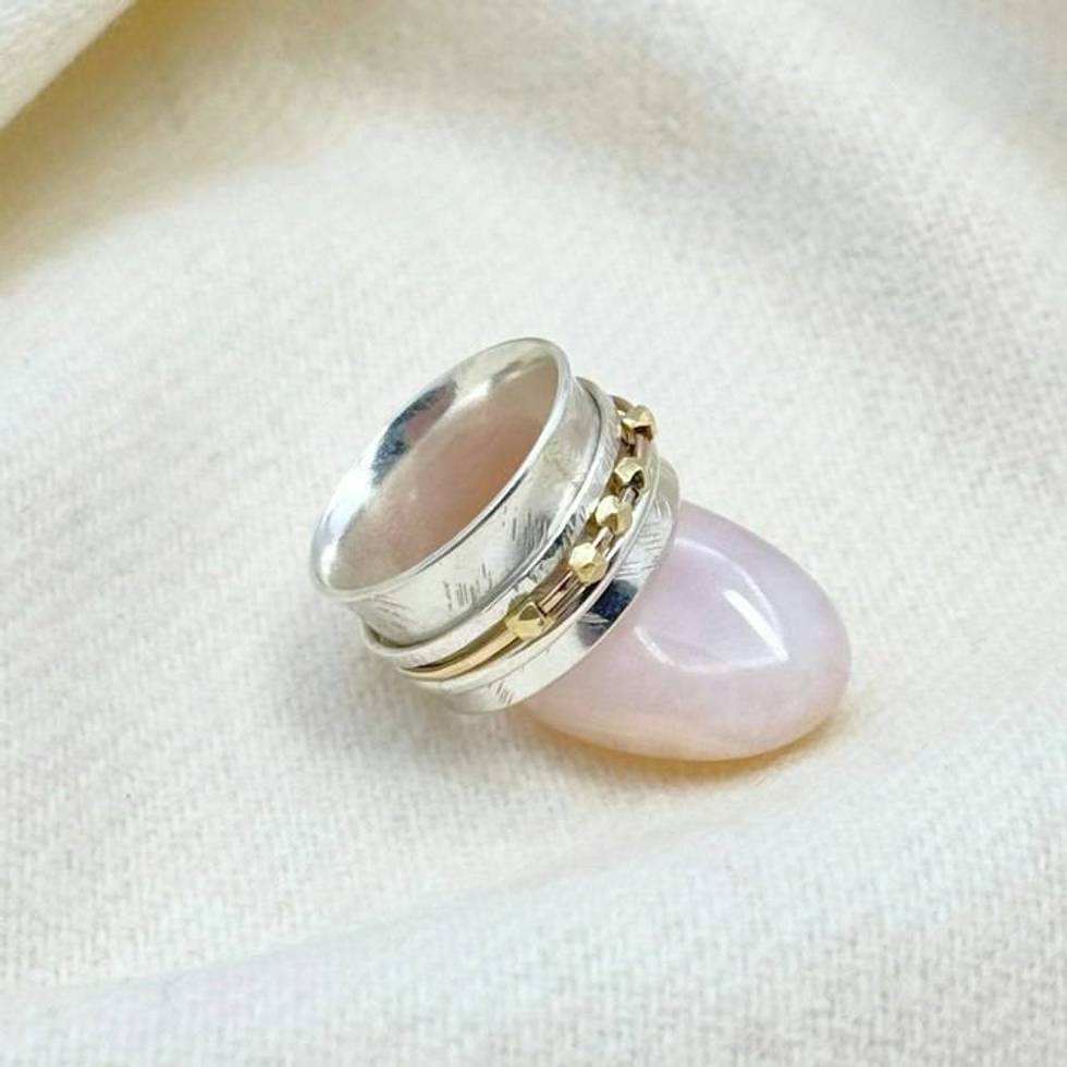 Sterling Silver Spinner Ring With Moving Beads