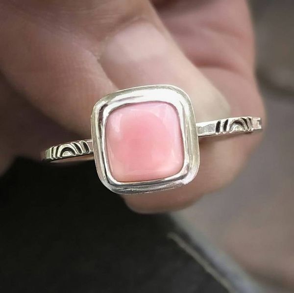 Alternate image for Pink Conch Sterling Silver Stack Ring - Handmade Artisan Gift for Her