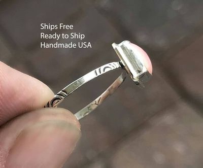 Alternate image for Pink Conch Sterling Silver Stack Ring - Handmade Artisan Gift for Her