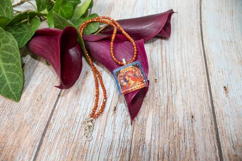 Alphonse Mucha Zodiac Art Nouveau Cubic Zirconia Necklace