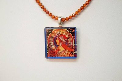 Alternate image for Alphonse Mucha Zodiac Art Nouveau Cubic Zirconia Necklace