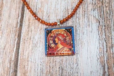 Alternate image for Alphonse Mucha Zodiac Art Nouveau Cubic Zirconia Necklace