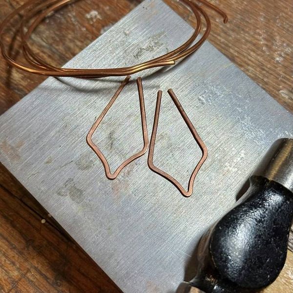 Alternate image for Hand Forged Raw Copper Earrings with Indian Agate and Genuine Freshwater Pearls