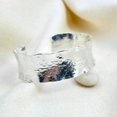 Primary image for Wide Ruffled Hammered Sterling Silver Cuff